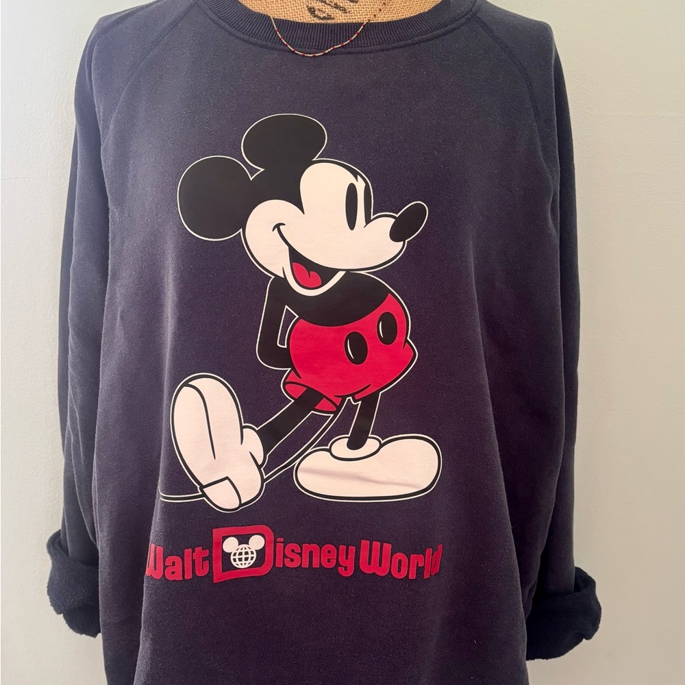 Disney Men's Blue and Red Mickey Mouse Crewneck Sweater